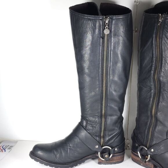 LIBERTY Black Tall Moto Boots with Buckle - Picture 16 of 16